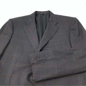 Canali Blazer Wool Super 120’s Gray 2 Buttons Squares Sz 56R Italy Elegant